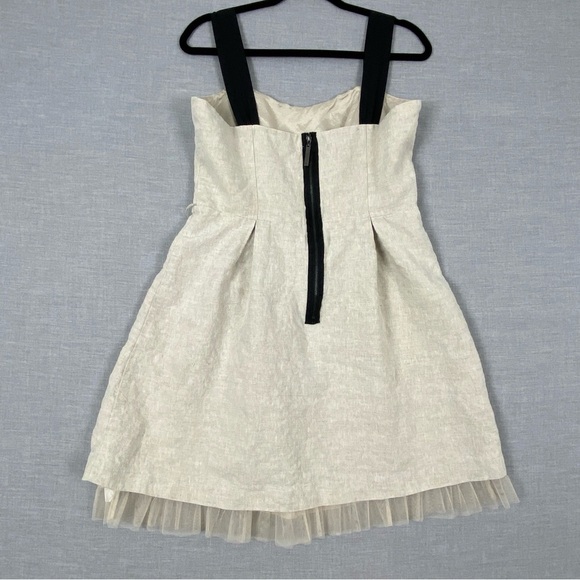 Kensie Linen Mini Dress Sz 10 Beige with Black Straps - Picture 2 of 10